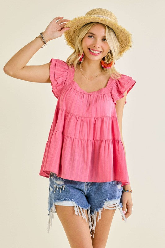 Ruffle Sleeve Baby Doll Tunic Top
