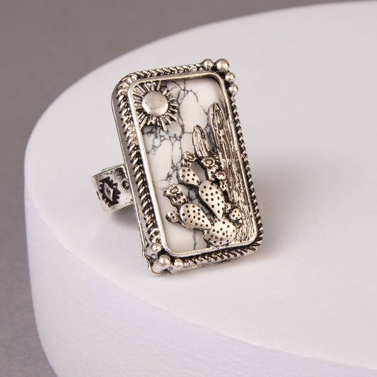 Western Desert Stretch Ring in Oxidized Silver-Tone Metal