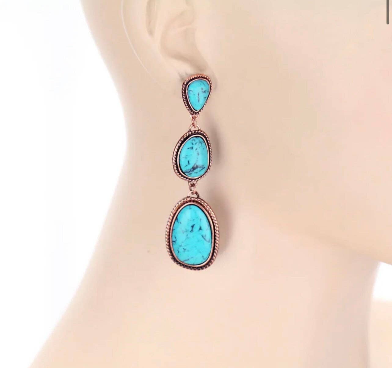 Western 3 Tier Metal Stone Drop Earrings