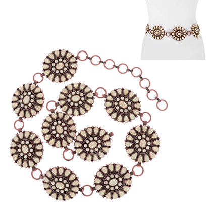 Western Style Synthetic Semi Stone Concho Chain Link Belt