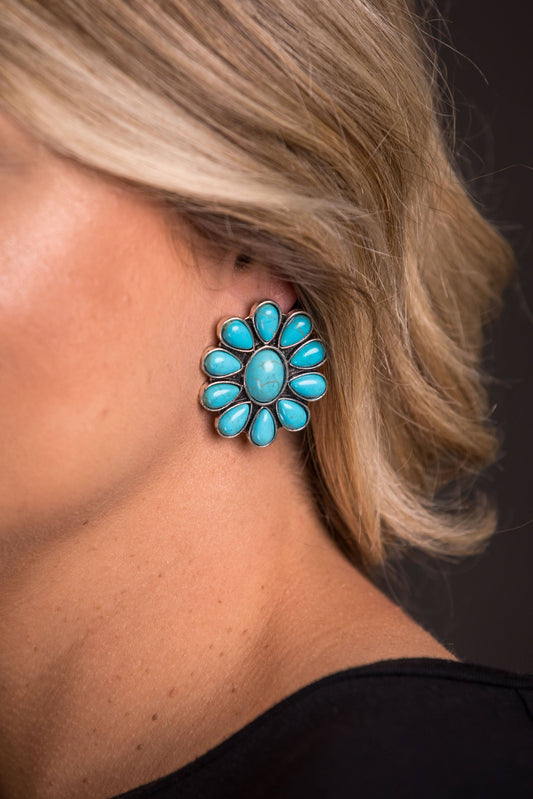 Turquoise Flower Cluster Post Earrings