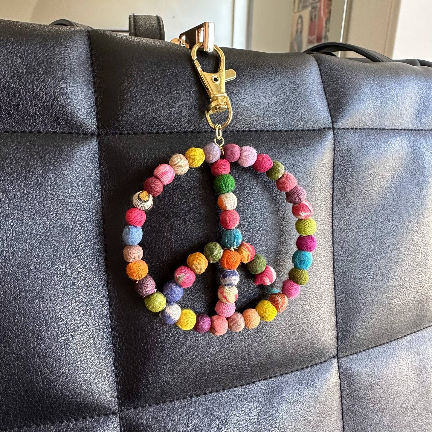 Kantha Peace Symbol Keychain Bag Charm