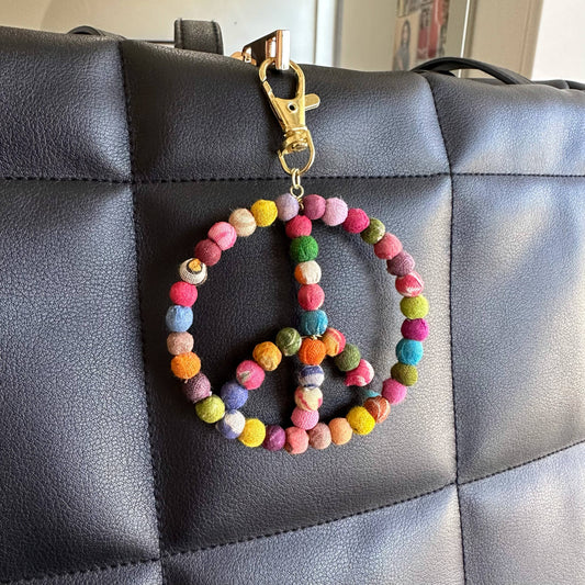 Kantha Peace Symbol Keychain Bag Charm