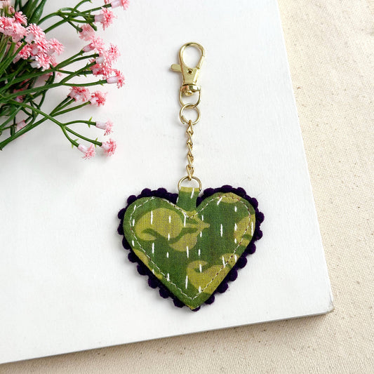 Kantha Stitched Heart Bag Charm