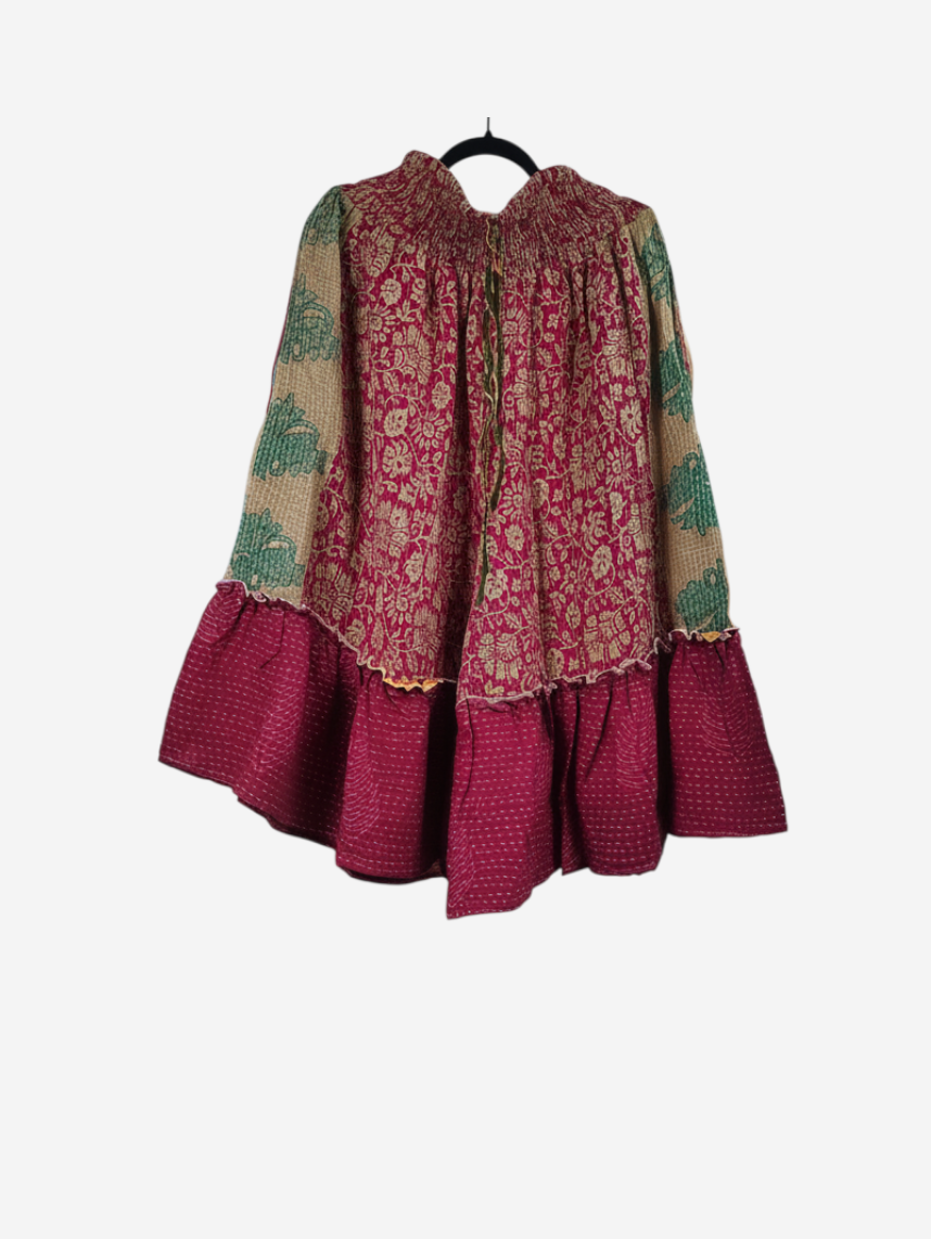 She Lives Beauty Anything for Selenas bloomers in vintage cotton Kantha fabric with a deep red ruffle hem