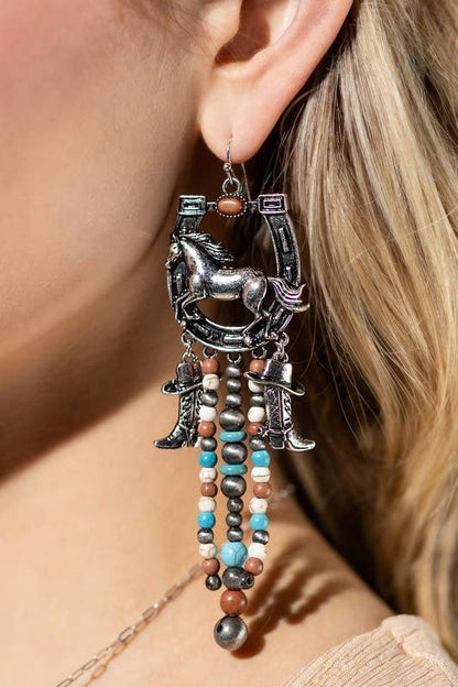Western multi-Stone Horse Fringe Earrings