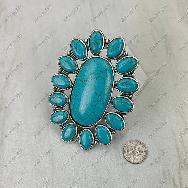 RGY251230-01-BLUE                   Silver metal with blue turquoise stone large oval Ring
