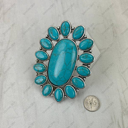 RGY251230-01-BLUE                   Silver metal with blue turquoise stone large oval Ring