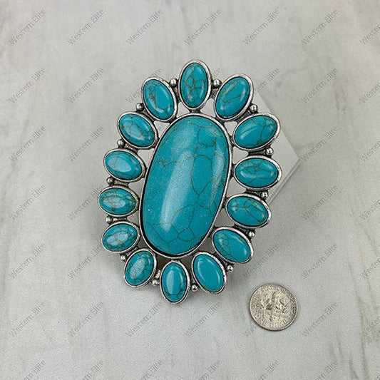 RGY251230-01-BLUE                   Silver metal with blue turquoise stone large oval Ring