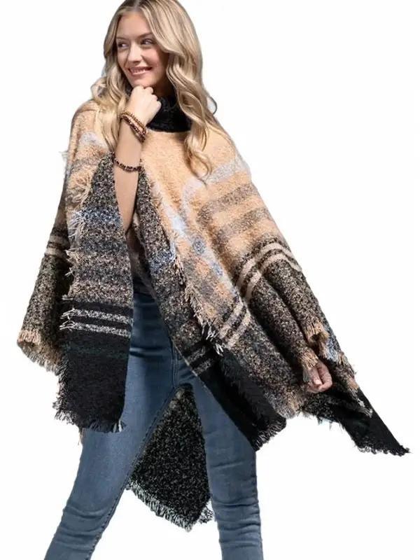 New York Turtleneck Plaid Poncho