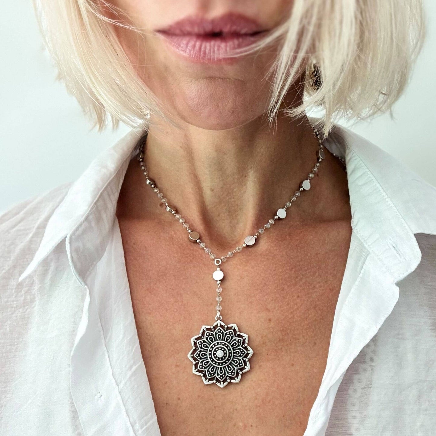 Remember Who You Are Flower Mandala Drop Choker Necklace