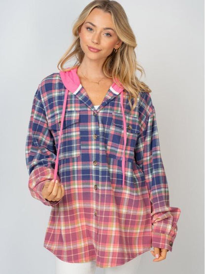Blueberry Long Sleeve Plaid Hoodie in