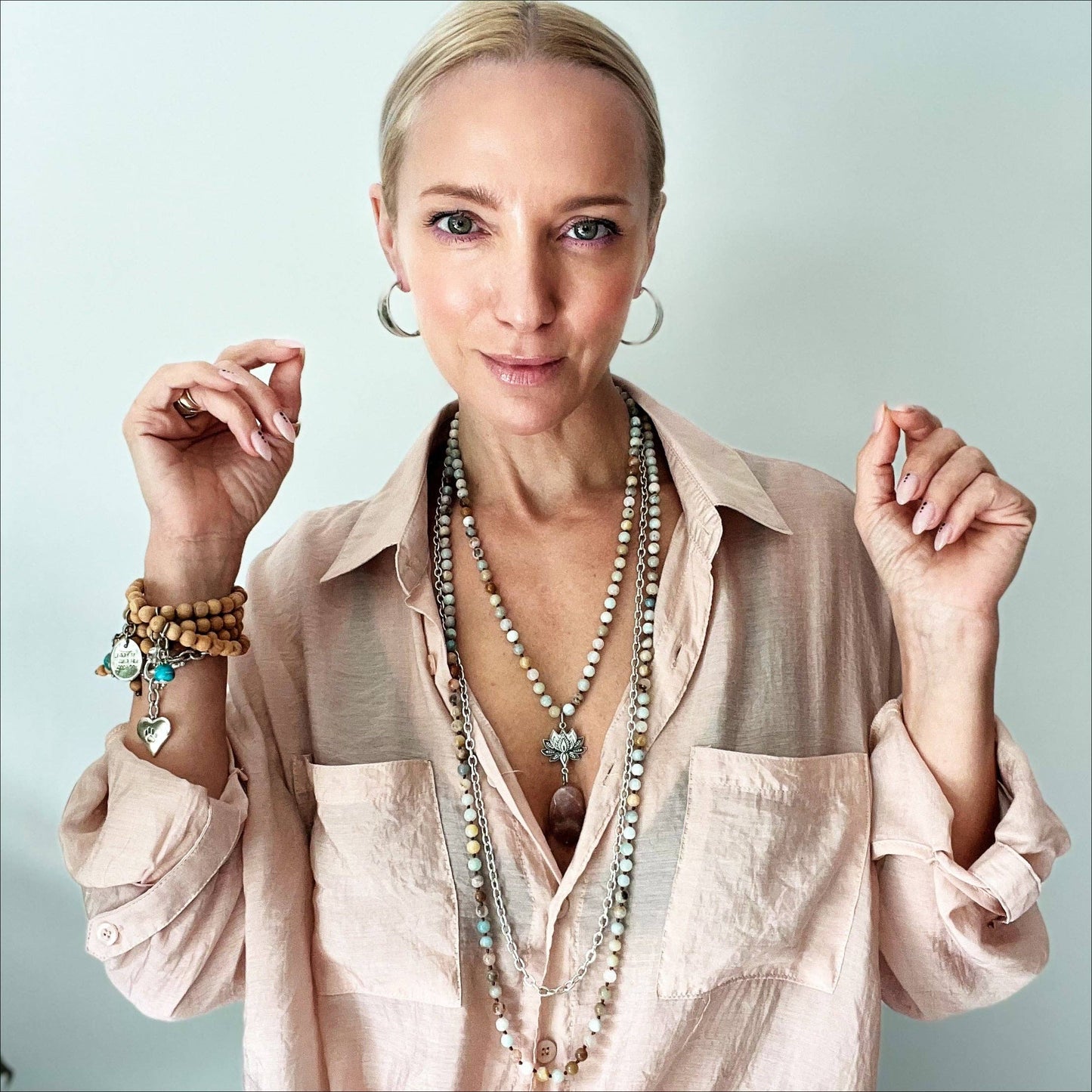 "Have Faith" Lotus Amazonite Long Chain Fusion Necklace