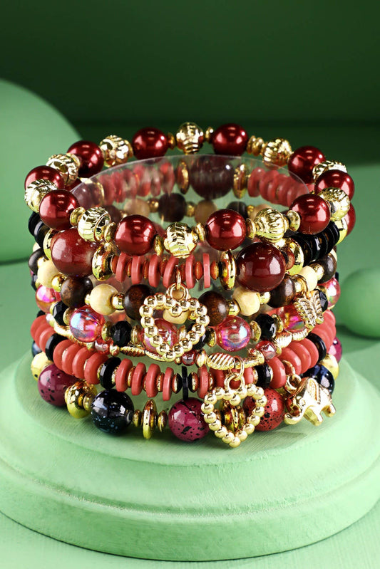 7 Layered Multi-Bead Stretch Bracelet with Charms