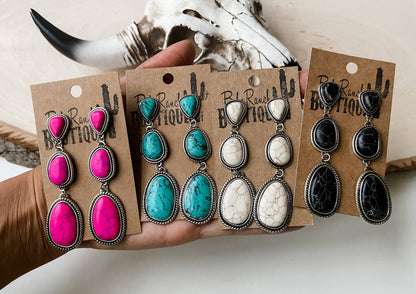 Western 3 Tier Metal Stone Drop Earrings