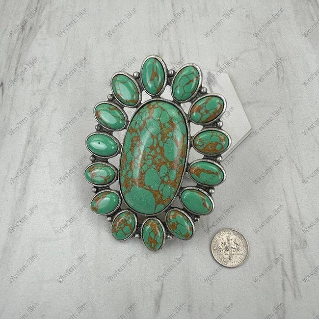 RGY251230-01-BLUE                   Silver metal with blue turquoise stone large oval Ring