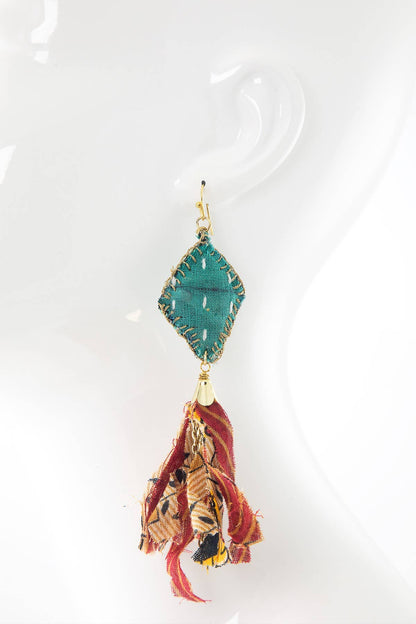 Handmade Diamond-shape Drop Earrings with Tassels