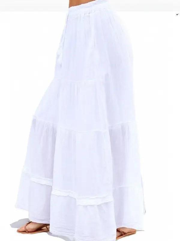 Cotton Elastic Waist Long Tiered Boho Skirt Breathable Casual Comfort Womenswear