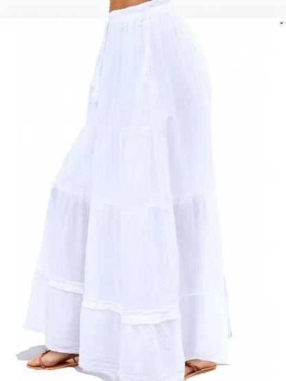 Cotton Elastic Waist Long Tiered Boho Skirt Breathable Casual Comfort Womenswear