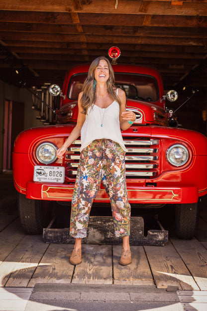 Love Language Linen Cropped Artist Pant w/ Flowers