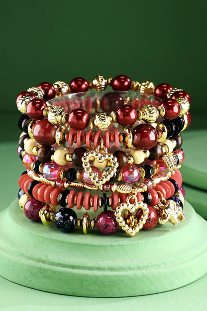 7 Layered Multi-Bead Stretch Bracelet with Charms