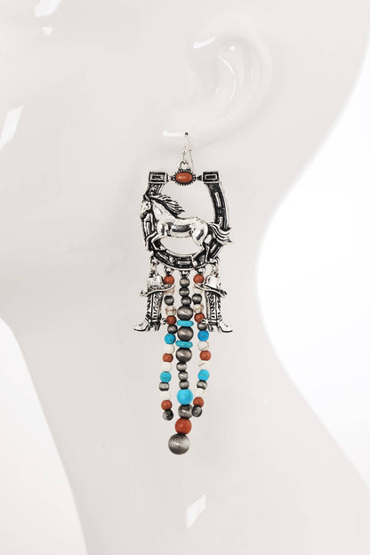 Western multi-Stone Horse Fringe Earrings