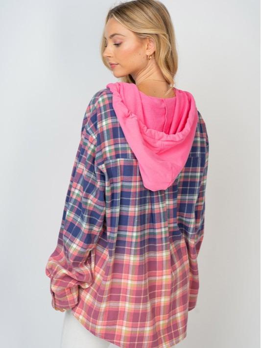 Blueberry Long Sleeve Plaid Hoodie in