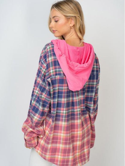 Blueberry Long Sleeve Plaid Hoodie in