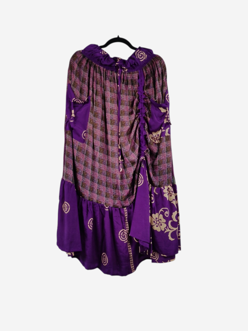 She Lives Beauty Sienna Moon cargo silk skirt in purple with vintage rasgulla silk patterns and functional pockets