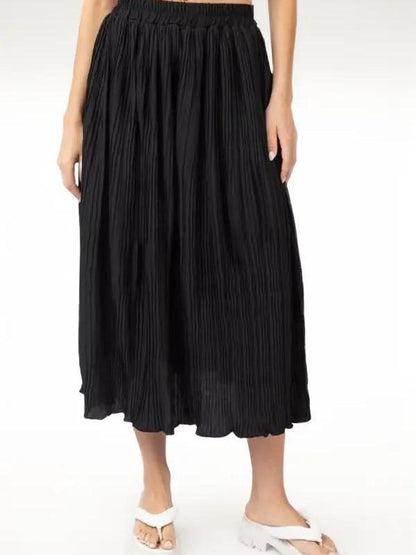 Simple Pleated Bodre A-Line Midi Skirt (2 Options)