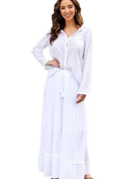 Cotton Elastic Waist Long Tiered Boho Skirt Breathable Casual Comfort Womenswear