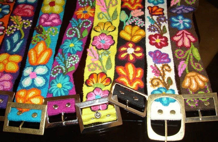 Peruvian Wool Embroidered Flowers Belt