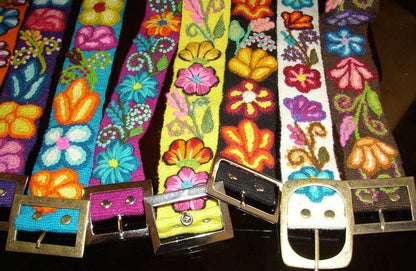 Peruvian Wool Embroidered Flowers Belt
