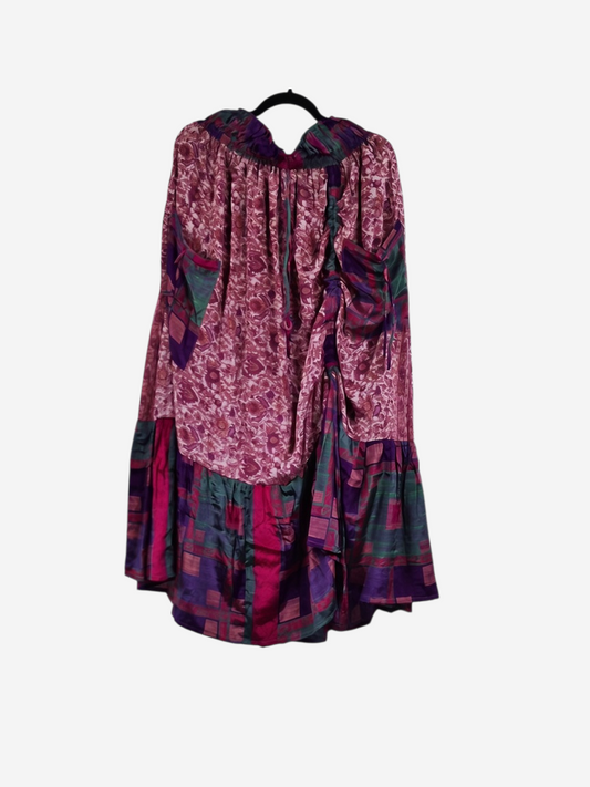 She Lives Beauty Sienna Moon cargo silk skirt in pink and purple vintage rasgulla silk with functional side pockets.