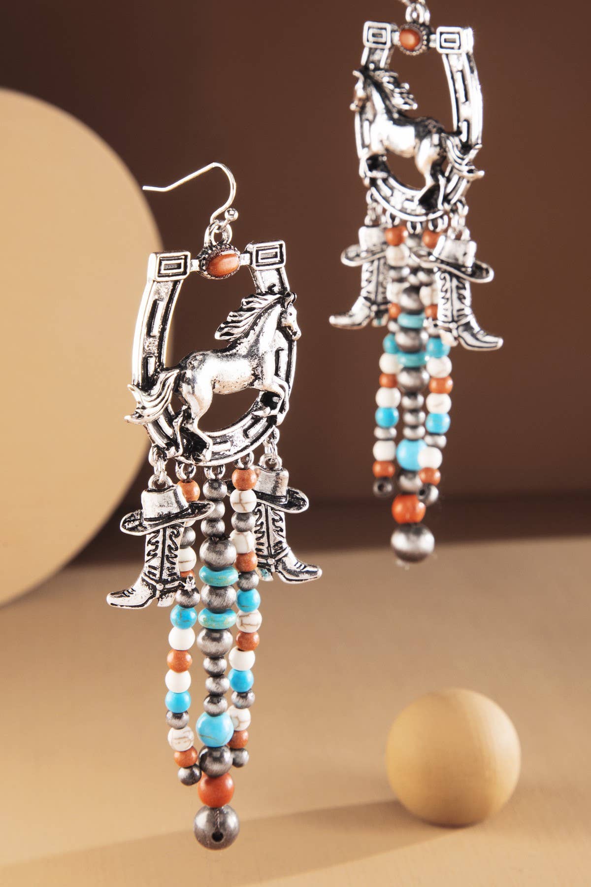Western multi-Stone Horse Fringe Earrings