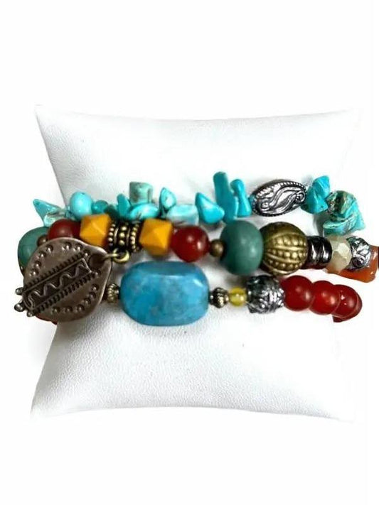 Payson 3 Beaded Bonze Charm Bracelet