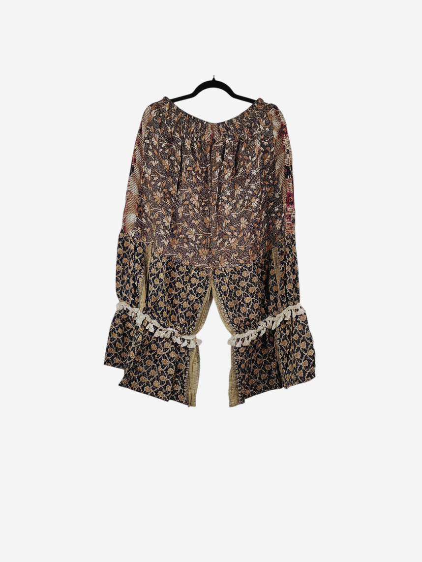 She Lives Beauty Heritage Whisper Kantha bloomers made from vintage cotton sari fabric with floral prints and lace trim
