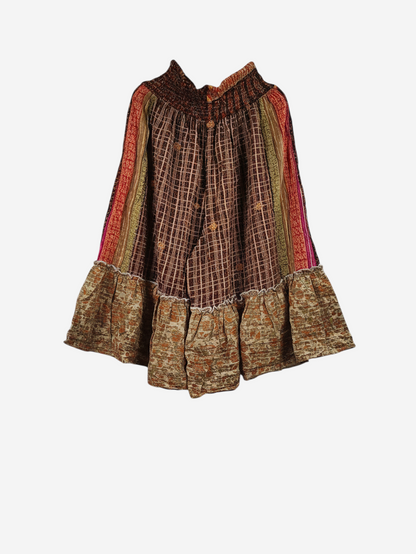 She Lives Beauty Anything for Selenas Bloomers in brown vintage kantha cotton with a ruffled hem and elastic waist.