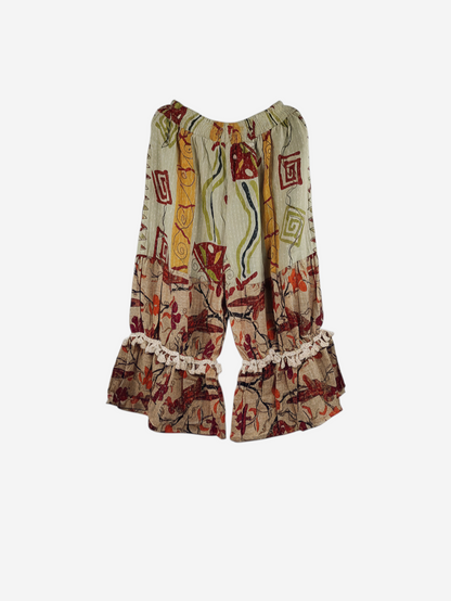 She Lives Beauty Heritage Whisper Kantha bloomers in vintage cotton with patchwork prints and ruffled lace trim