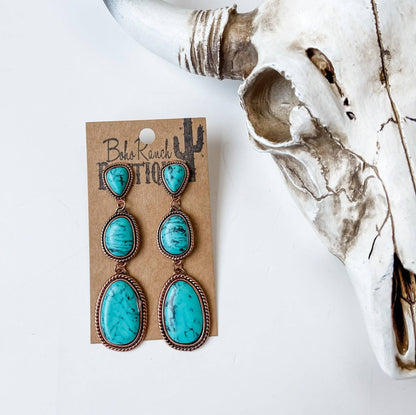 Western 3 Tier Metal Stone Drop Earrings