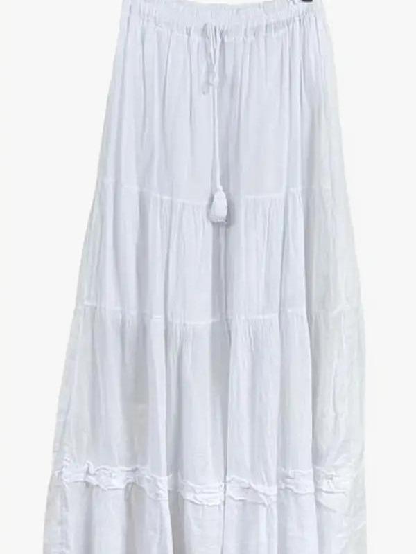 Cotton Elastic Waist Long Tiered Boho Skirt Breathable Casual Comfort Womenswear