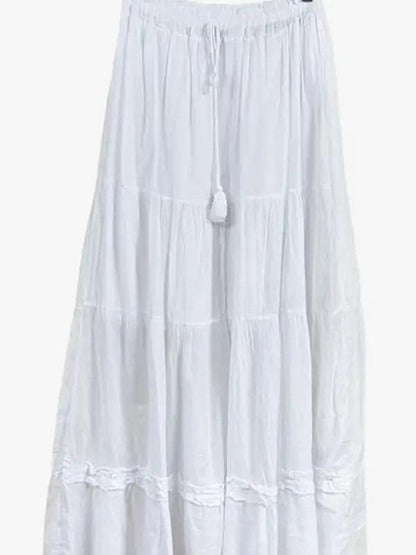 Cotton Elastic Waist Long Tiered Boho Skirt Breathable Casual Comfort Womenswear