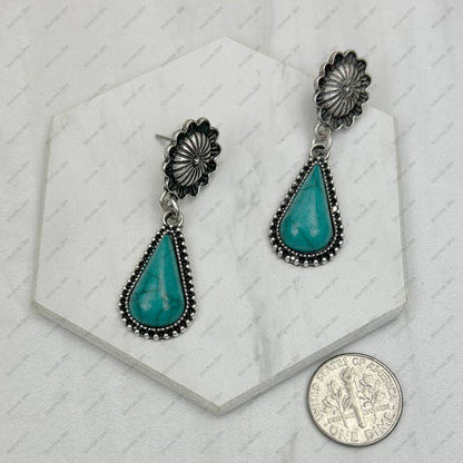 CER240805-11-SILVER-BLUE          Silver metal with blue turquoise stone Earrings