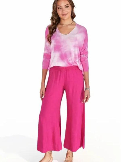 Styling in Comfort Elastic Waist Linen Wide Leg Pant (2 Options)