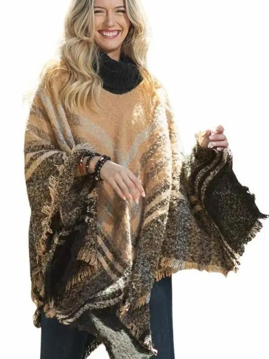 New York Turtleneck Plaid Poncho