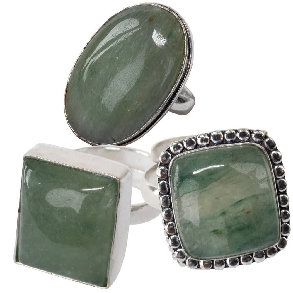 Green Aventurine  Adjustable Brass Ring