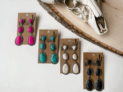 Western 3 Tier Metal Stone Drop Earrings