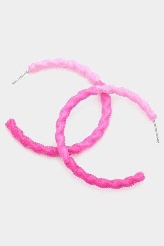 Raffia Wrapped Wavy Hoop Earrings