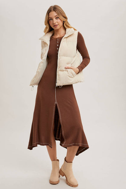 CORDUROY PUFFER VEST ZIPPER FRONT