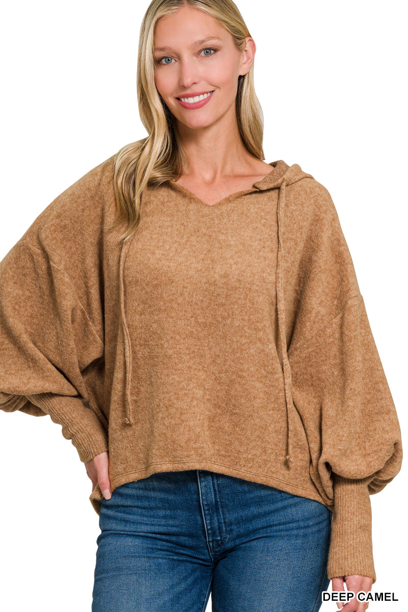 Soft Brushed Hacci Cropped Balloon Sleeve Hoodie (5 Options)